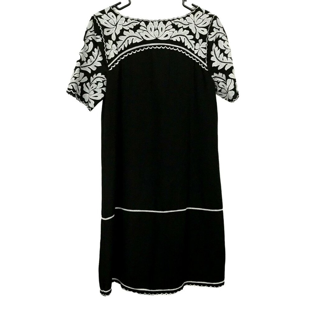 Anthropologie KAS New York Black White Laser Cut Short Sleeve Shift Dress Sz 4 - Picture 4 of 6